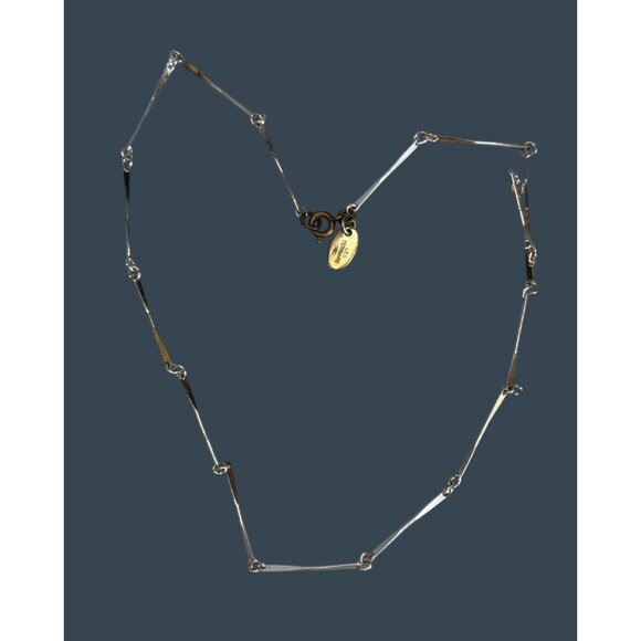 Les Bernard Designer Silver-Tone Geometric Necklace Signed 14 1/2" Elegant Minim - Picture 4 of 4